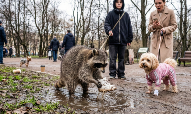 Енот на прогулке